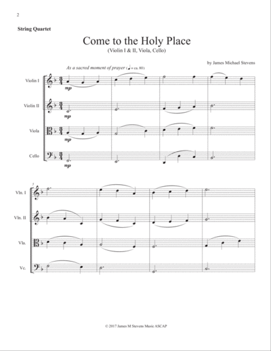 Come to the Holy Place - String Quartet (score & parts) String Quartet scores gallery preview page 2