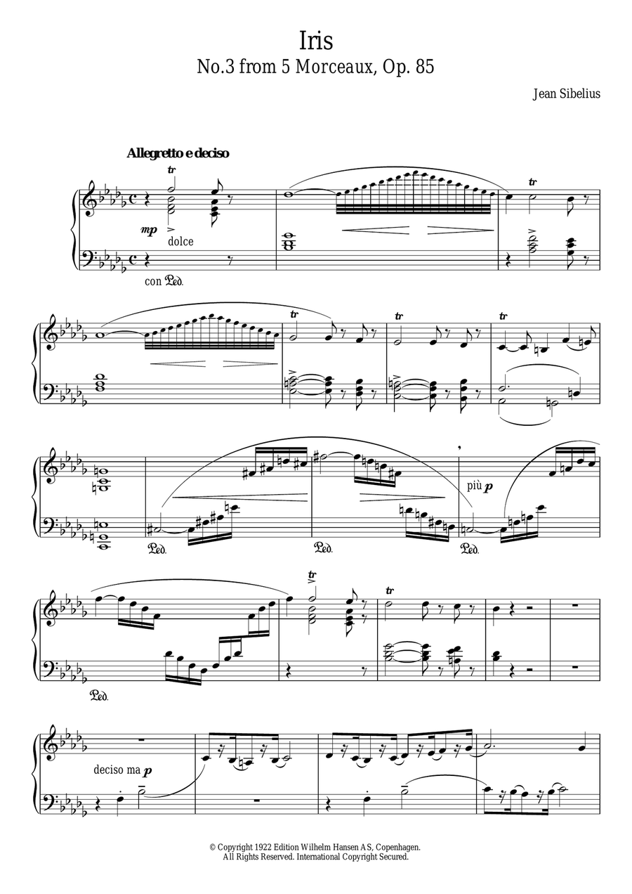 5 Morceaux, Op.85 - III. Iris Piano Solo scores gallery preview page 1