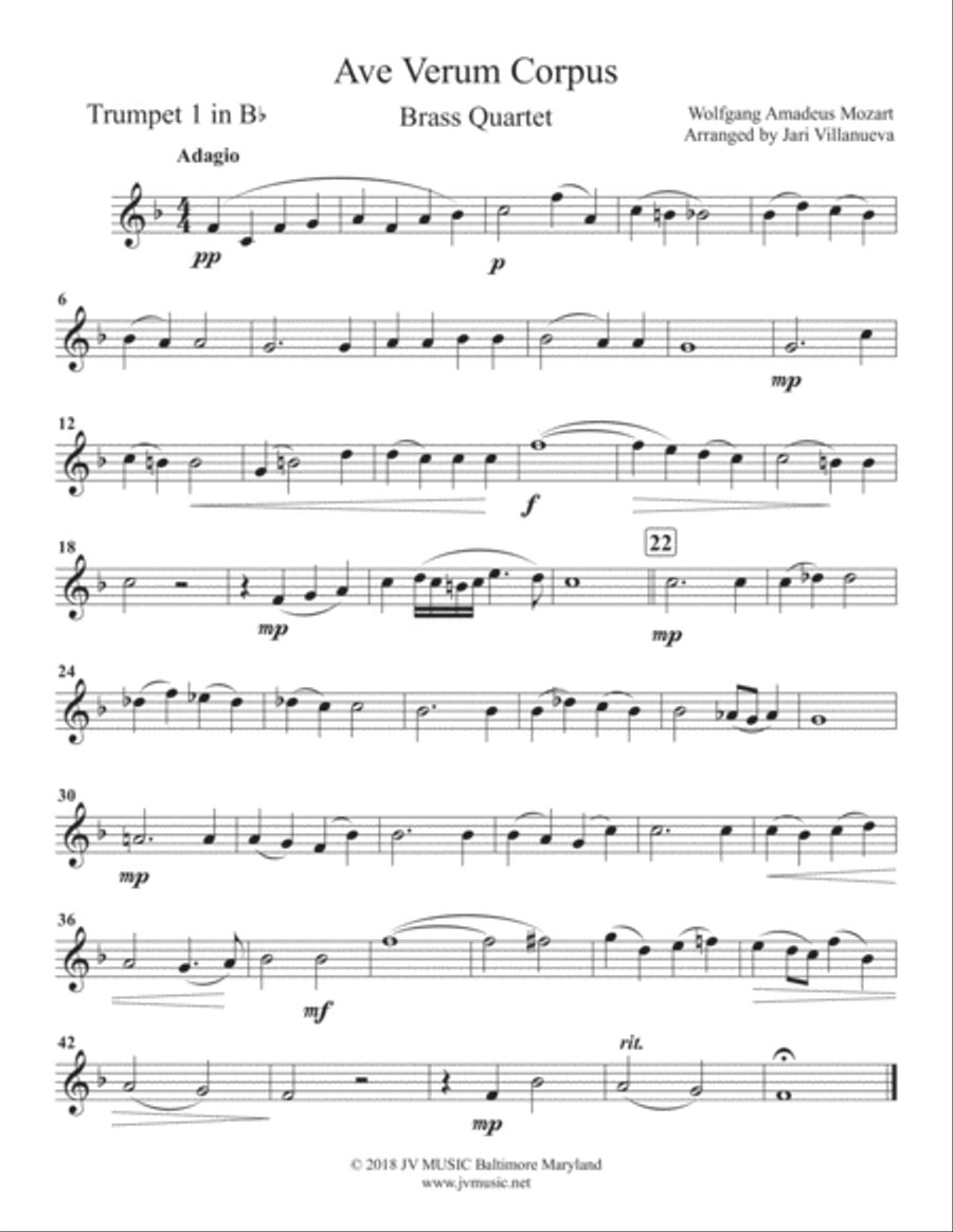 Ave Verum Corpus for Brass Quartet Brass Quartet scores gallery preview page 6