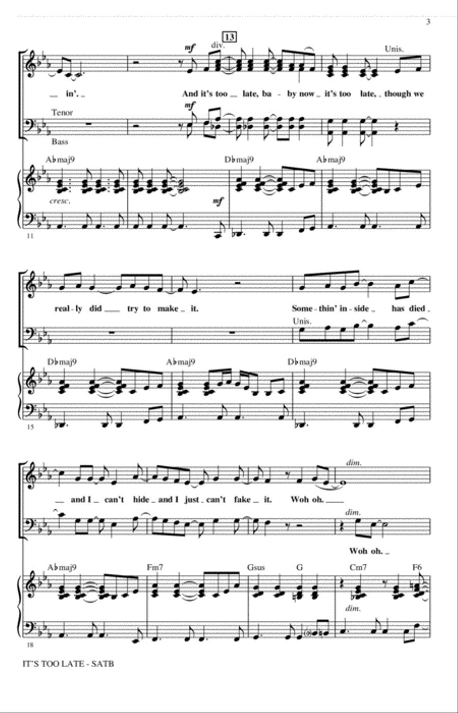 It's Too Late (arr. Roger Emerson) 4-Part scores gallery preview page 2