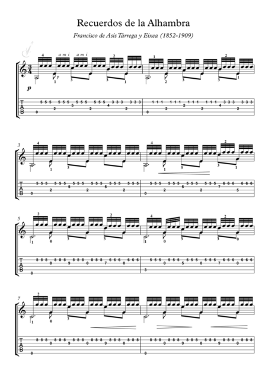 Recuerdos de la Alhambra Acoustic Guitar scores gallery preview page 1