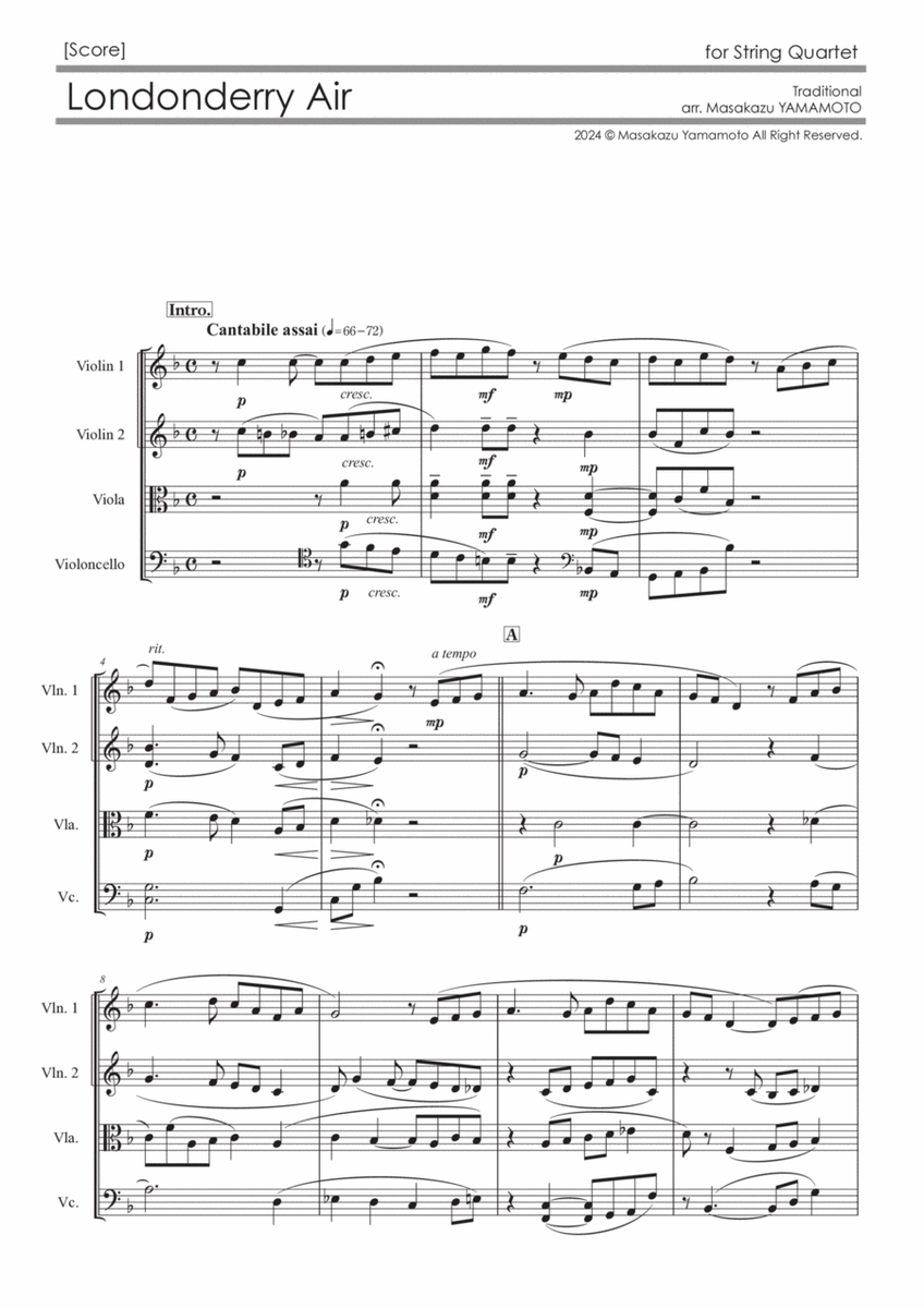 Londonderry Air [String Quartet] - Score Only image number null