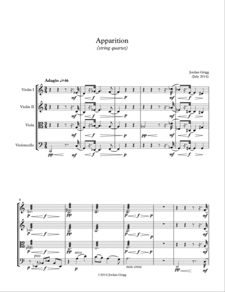 Apparition (string quartet) Apparition (string quartet) String Quartet scores gallery preview page 1