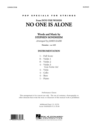 Book cover for No One Is Alone (from Into The Woods) - Conductor Score (Full Score)