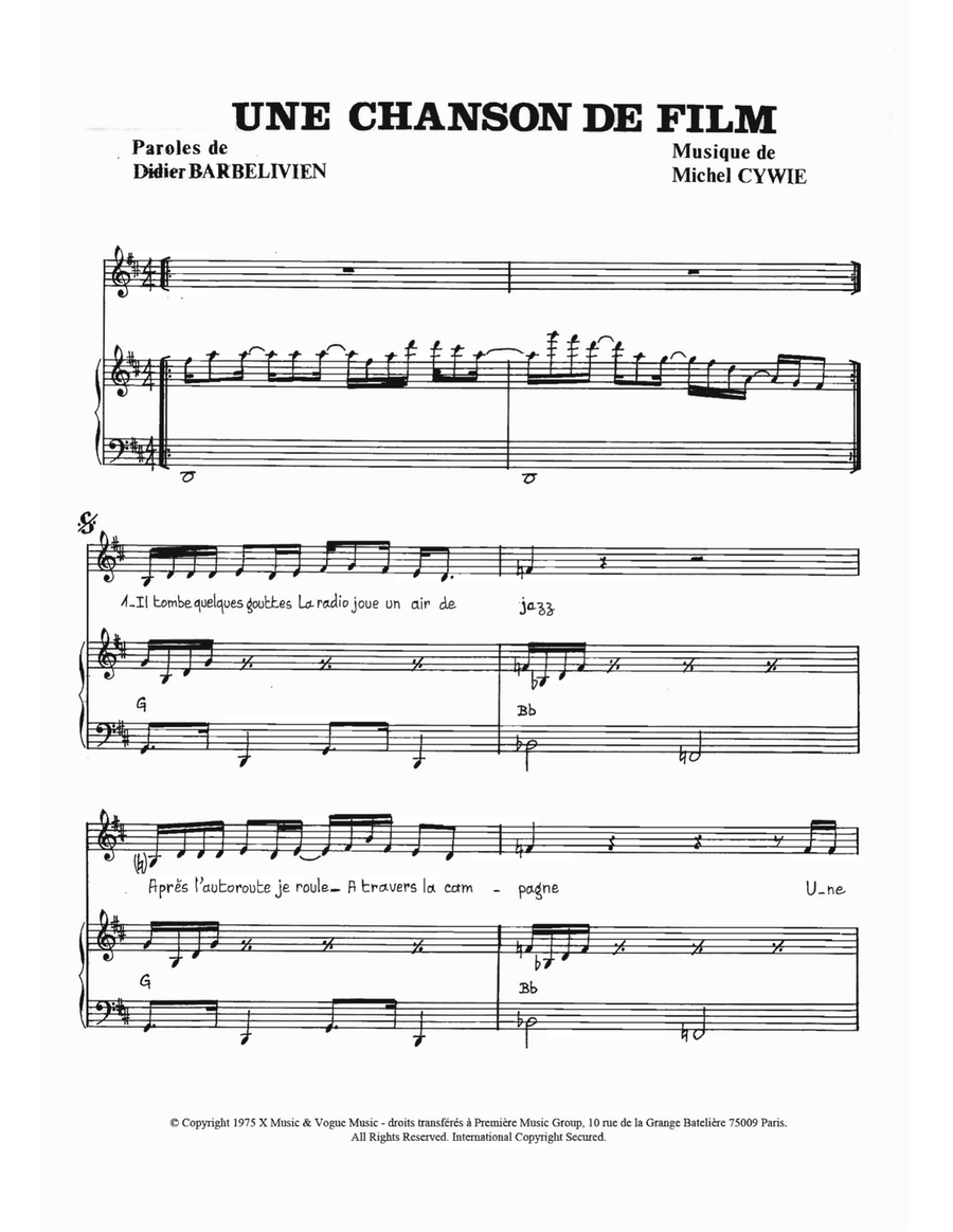 Une Chanson De Film Une Chanson De Film Piano, Vocal scores gallery preview page 1