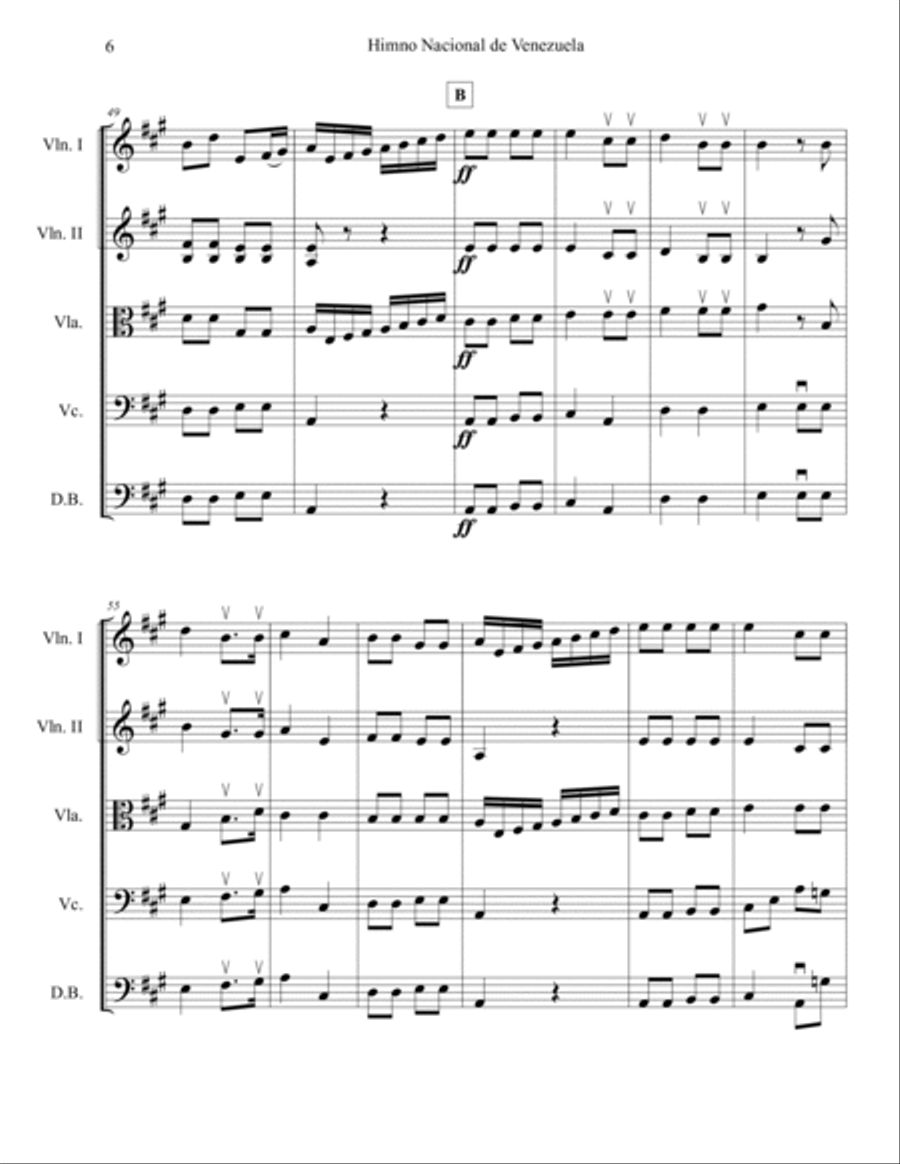 Himno Nacional de Venezuela/Venezuelan National Anthem, for string orchestra. SCORE & PARTS. String Orchestra scores gallery preview page 6