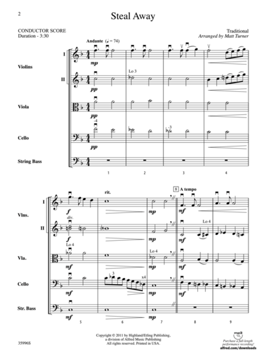 Steal Away Steal Away String Orchestra scores gallery preview page 2