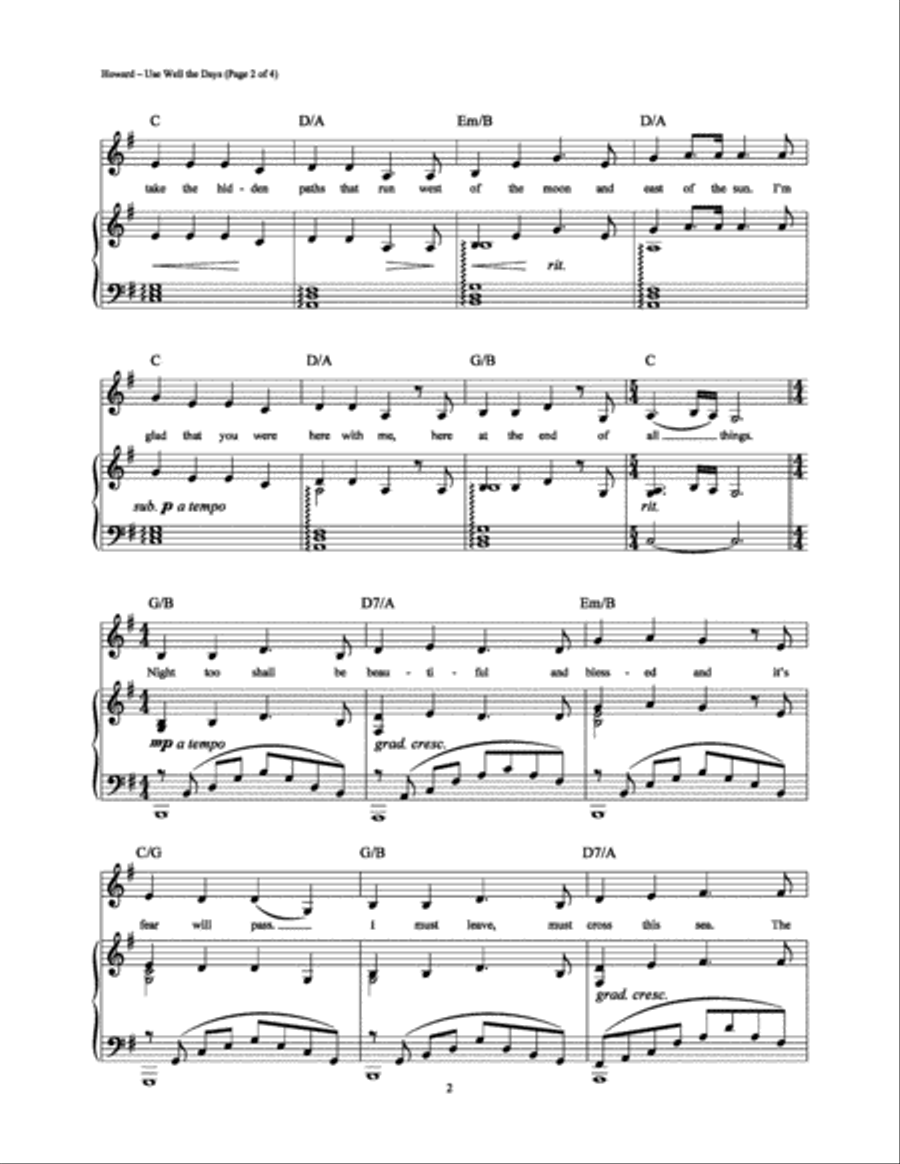 Use Well the Days Piano, Vocal, Guitar scores gallery preview page 2