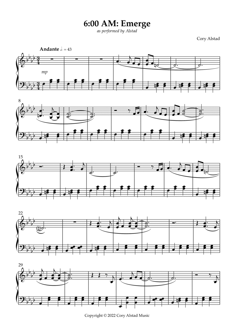 6:00 AM: Concede 6:00 AM: Concede Piano Solo scores gallery preview page 1