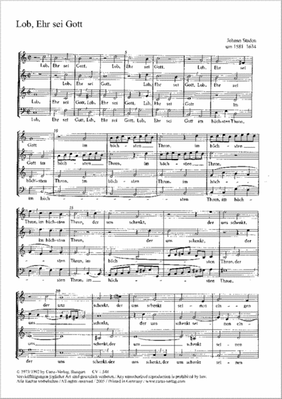 Lob, Ehr sei Gott im hochsten Thron Choir scores gallery preview page 1