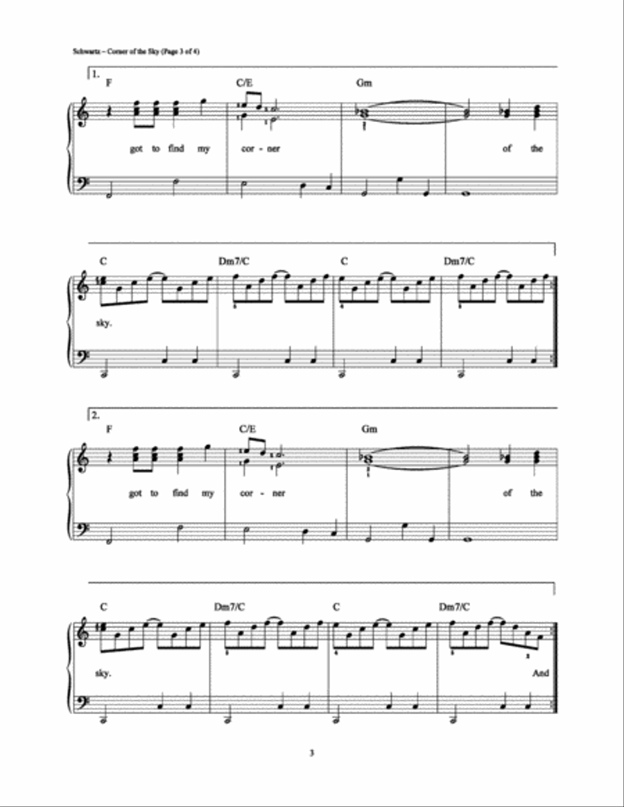 Corner of the Sky Corner of the Sky Easy Piano scores gallery preview page 3