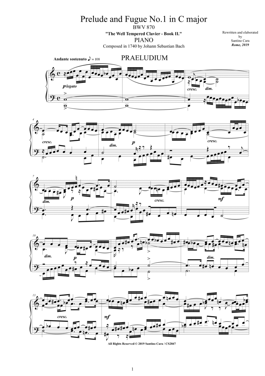 Bach - Prelude and Fugue No.1 in C major BWV 870 for Piano Piano Solo scores gallery preview page 1