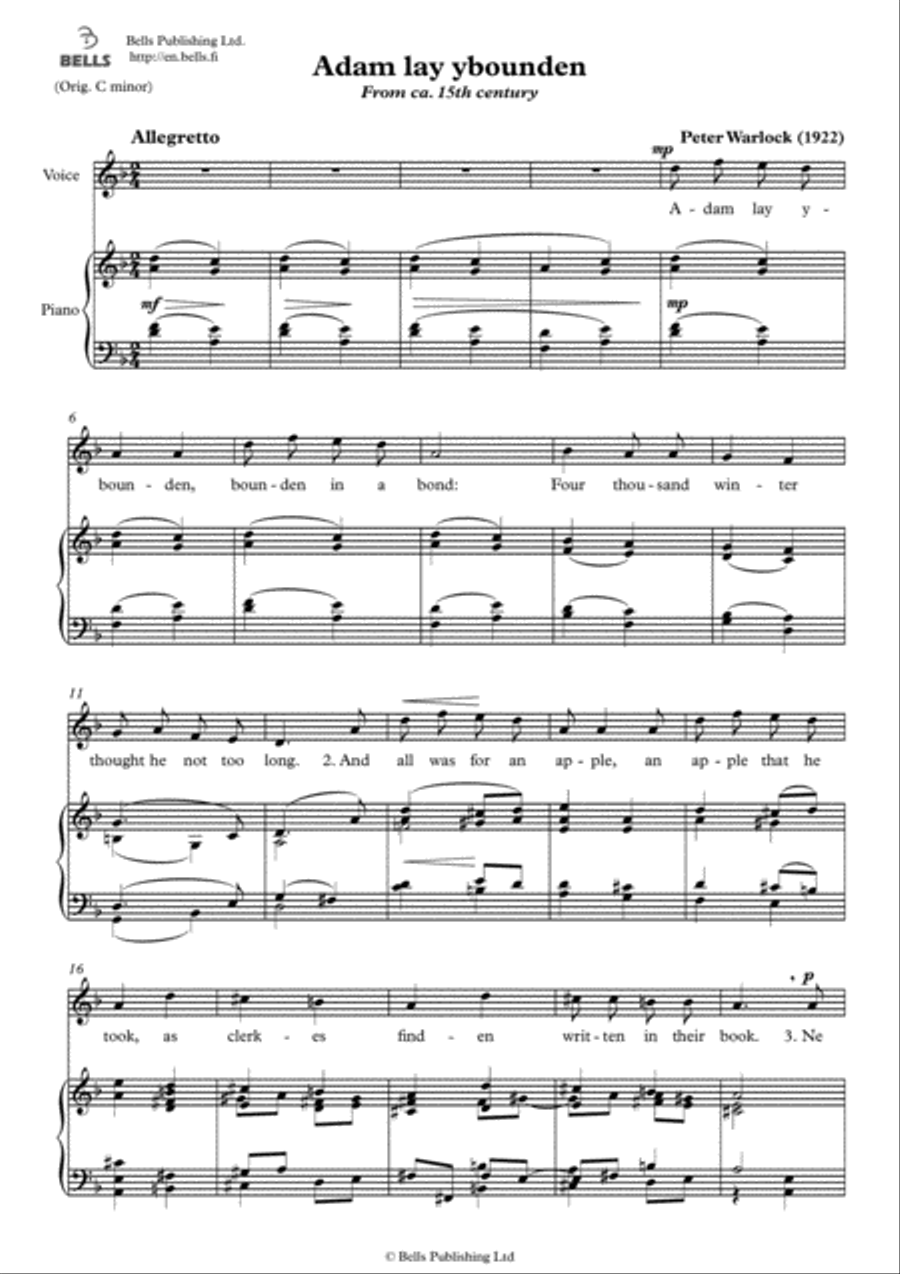 Adam lay ybounden (D minor) Voice Solo scores gallery preview page 1
