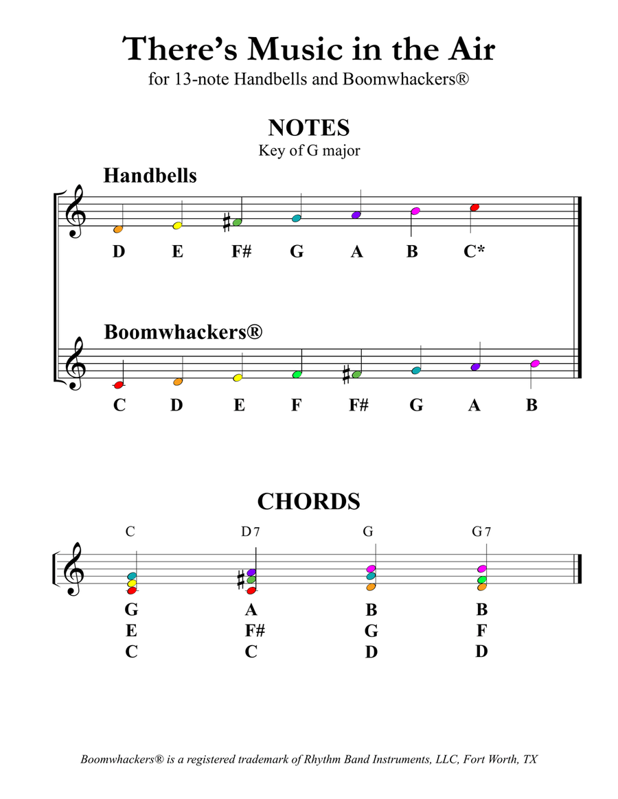 There's Music in the Air (for 13-note Bells and Boomwhackers with Color Coded Notes) Handbell Choir scores gallery preview page 3