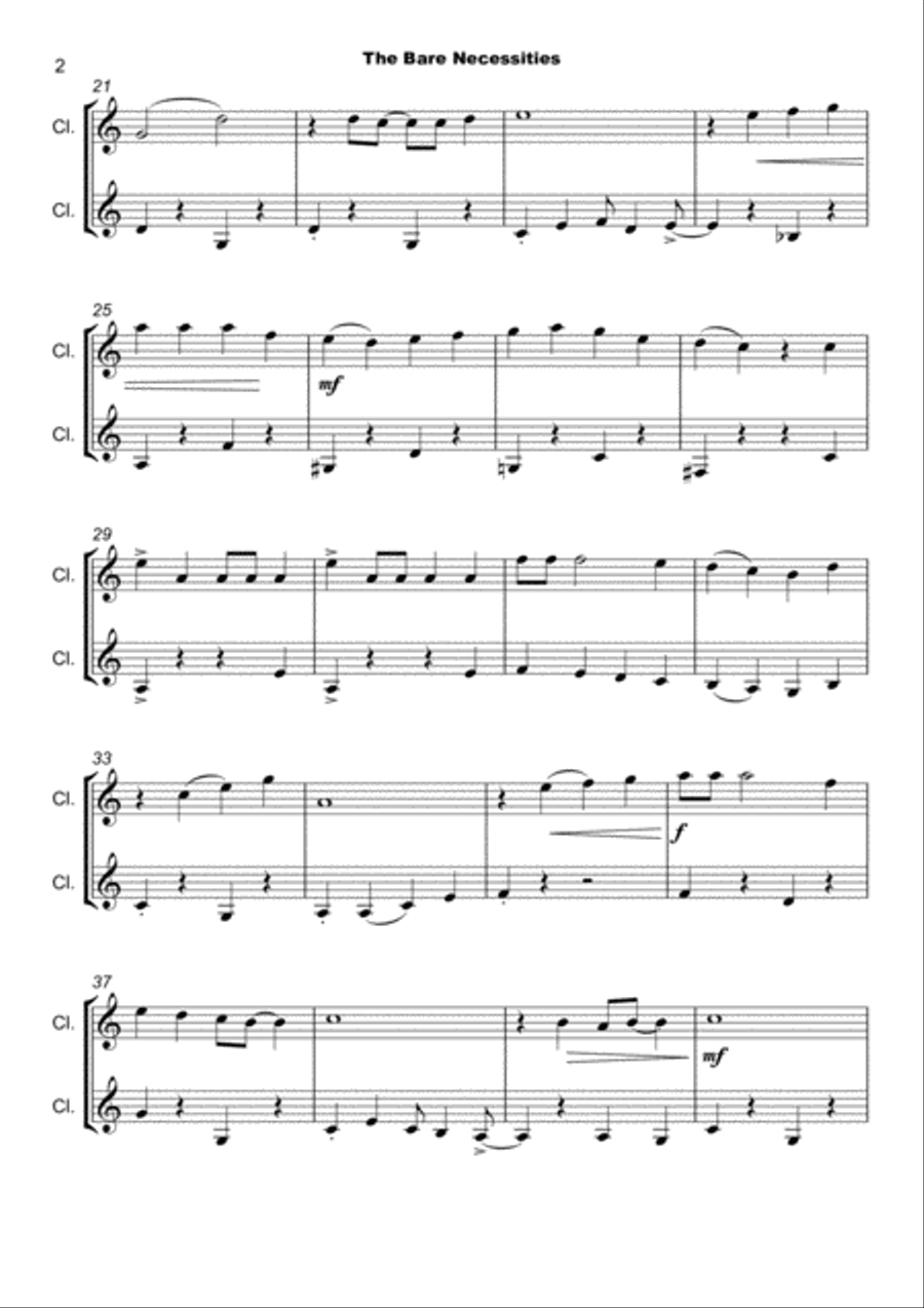 The Bare Necessities from THE JUNGLE BOOK Clarinet Duet scores gallery preview page 3