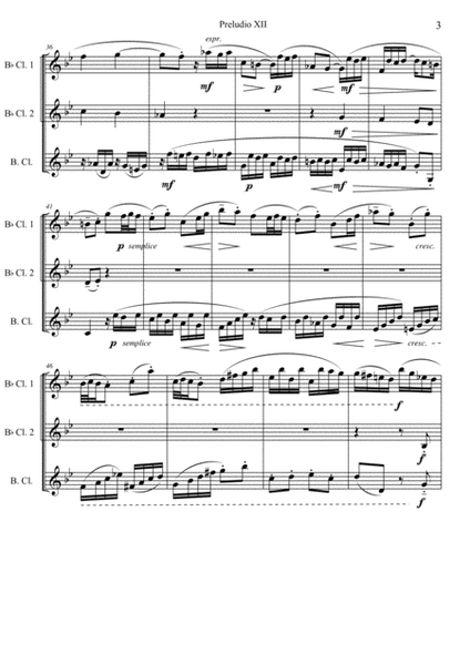 Prelude and Fugue XII for Clarinet Trio
