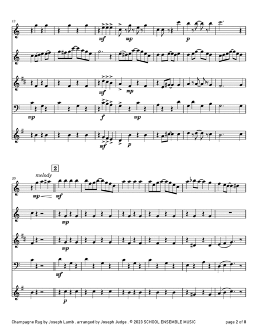 Champagne Rag by Joseph Lamb for Woodwind Quartet in Schools Woodwind Quartet scores gallery preview page 2
