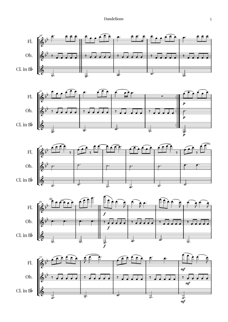 Dandelions Woodwind Trio scores gallery preview page 3