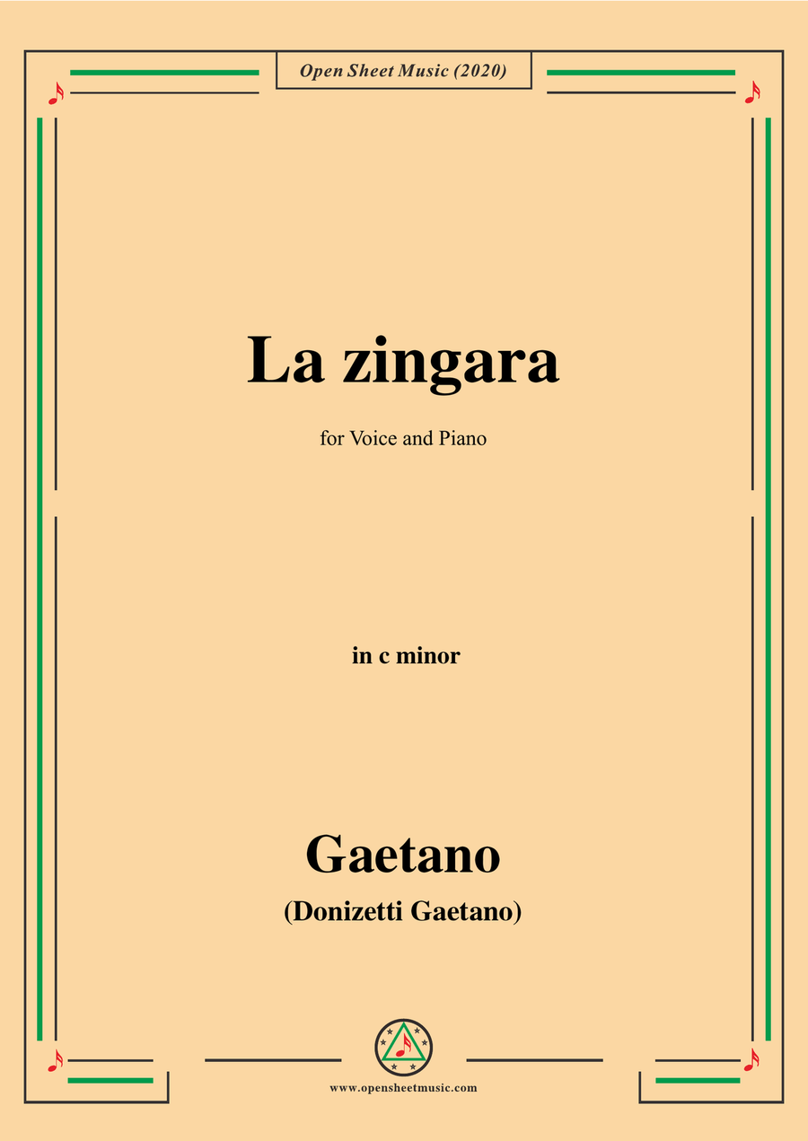 Donizetti-La Zingara,in c minor,for Voice and Piano Piano, Vocal scores gallery preview page 1