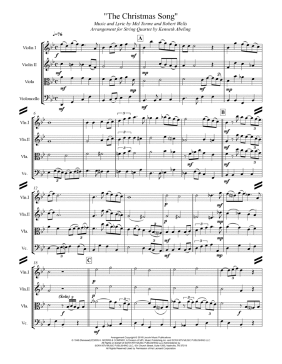 The Christmas Song (Chestnuts Roasting On An Open Fire) String Quartet scores gallery preview page 2