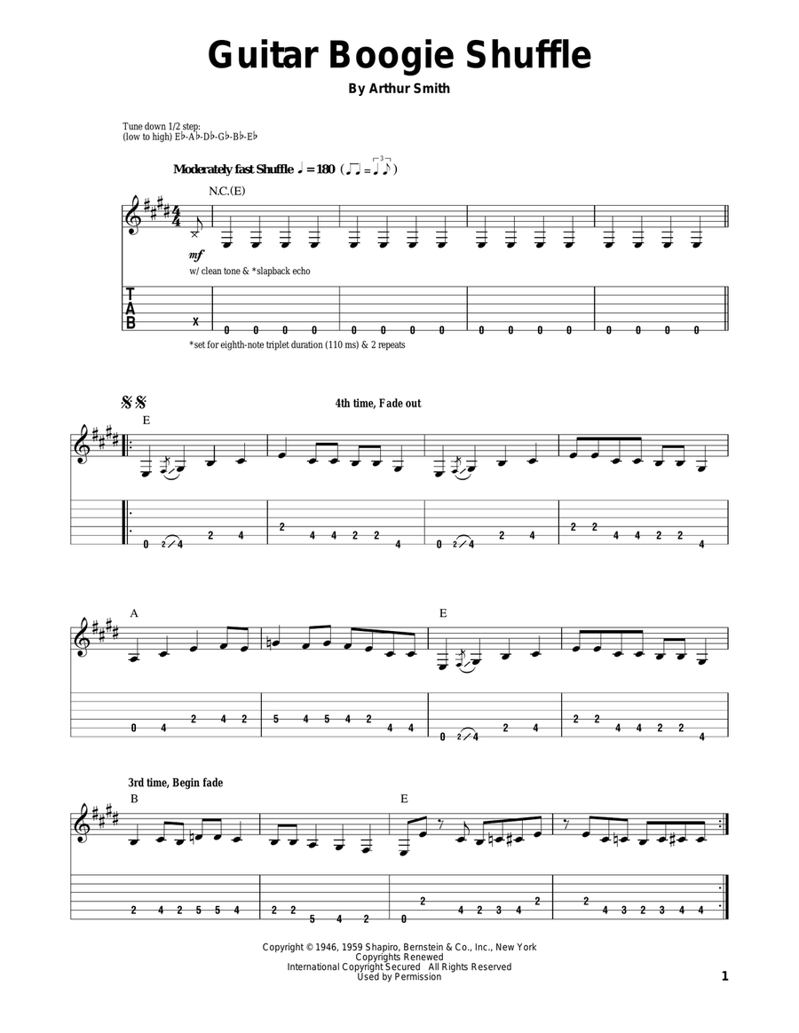Guitar Boogie Shuffle Acoustic Guitar scores gallery preview page 1