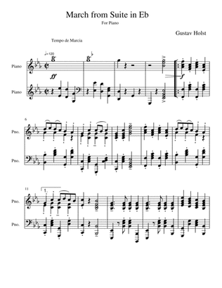 March from Holst's Suite Number 1 in Eb - Arranged for Piano
