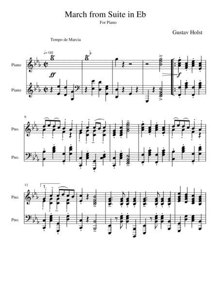 March from Holst's Suite Number 1 in Eb - Arranged for Piano image number null