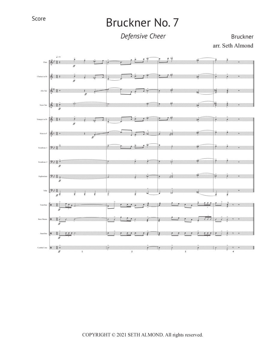 Bruckner No. 7 Defensive Cheer Marching Band scores gallery preview page 1