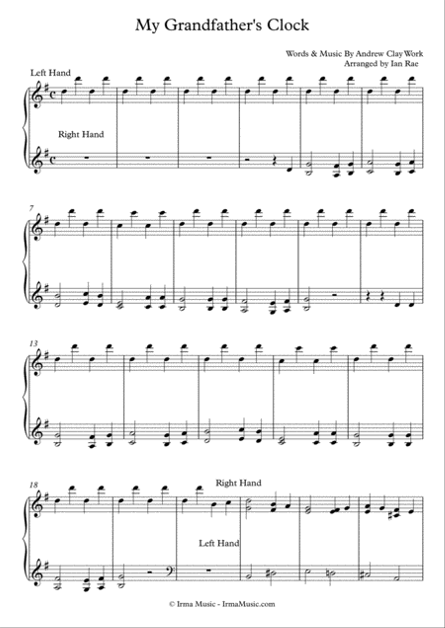 My Grandfather's Clock Piano Solo scores gallery preview page 1