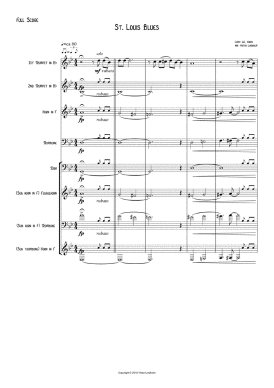 St. Louis Blues, for brass quintet Brass Quintet scores gallery preview page 1