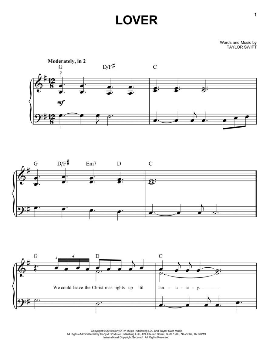 Lover Easy Piano scores gallery preview page 1