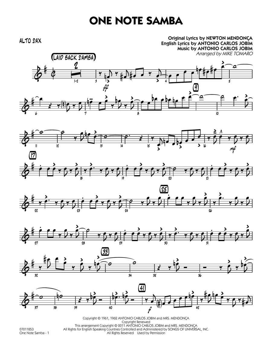 One Note Samba - Alto Sax Jazz Ensemble scores gallery preview page 1