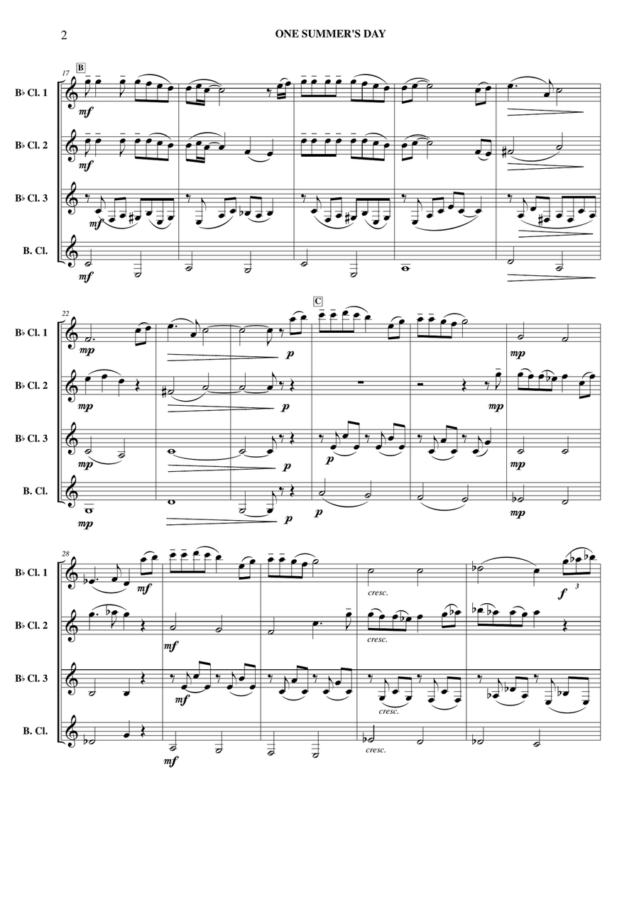 One Summer's Day Clarinet Quartet scores gallery preview page 3