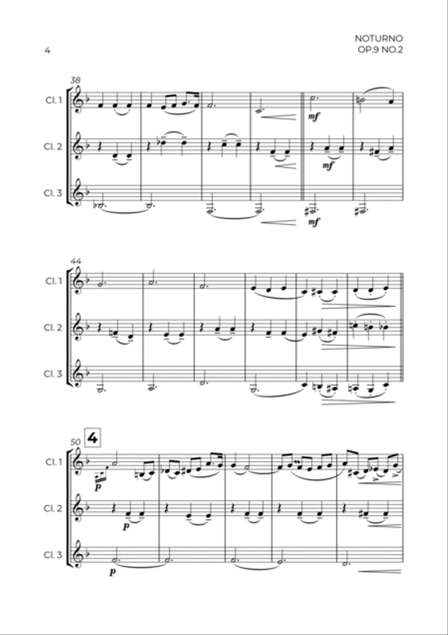 NOTURNO OP.9 NO.2 - CHOPIN - CLARINET TRIO Clarinet Trio scores gallery preview page 4