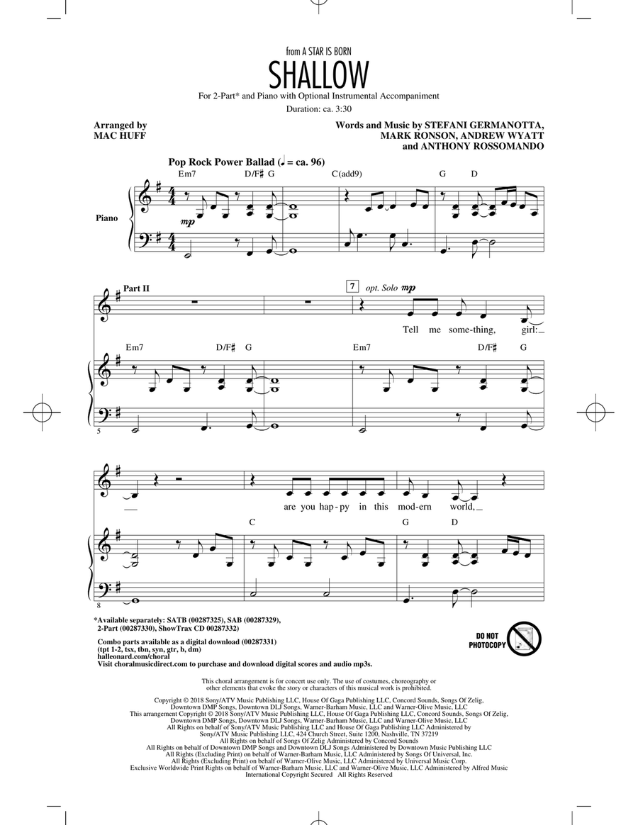 Shallow (from A Star Is Born) (arr. Mac Huff) 2-Part scores gallery preview page 1