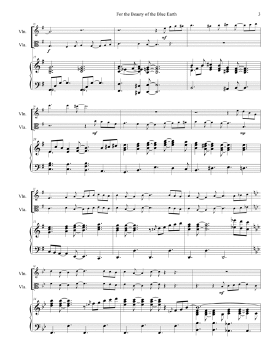 For the Beauty of the Blue Earth for piano trio or saxophones and piano Small Ensemble scores gallery preview page 3
