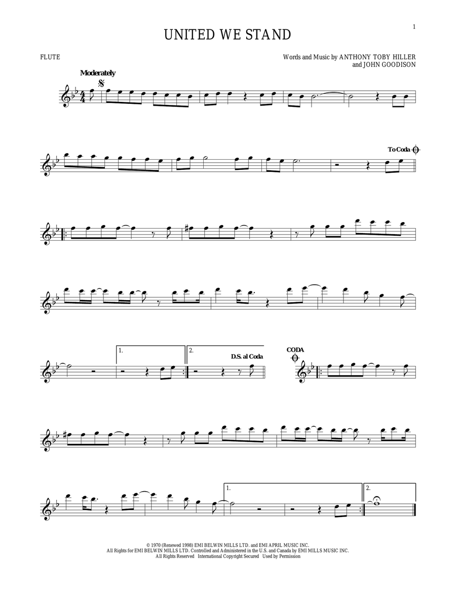 United We Stand United We Stand Flute Solo scores gallery preview page 1