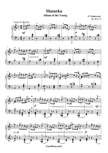 Tchaikovsky Op. 39 No. 11 in D Minor 'Mazurka' Album of the young