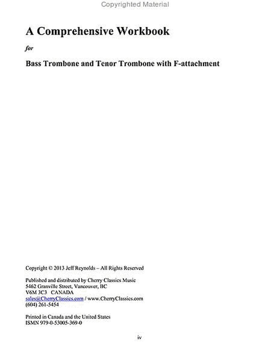A Comprehensive Workbook for Bass Trombone and Trombone with F-attachment