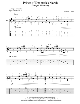 "Trumpet Voluntary (Prince of Denmark’s March)" by J. Clarke for solo fingerstyle guitar (+ TAB)