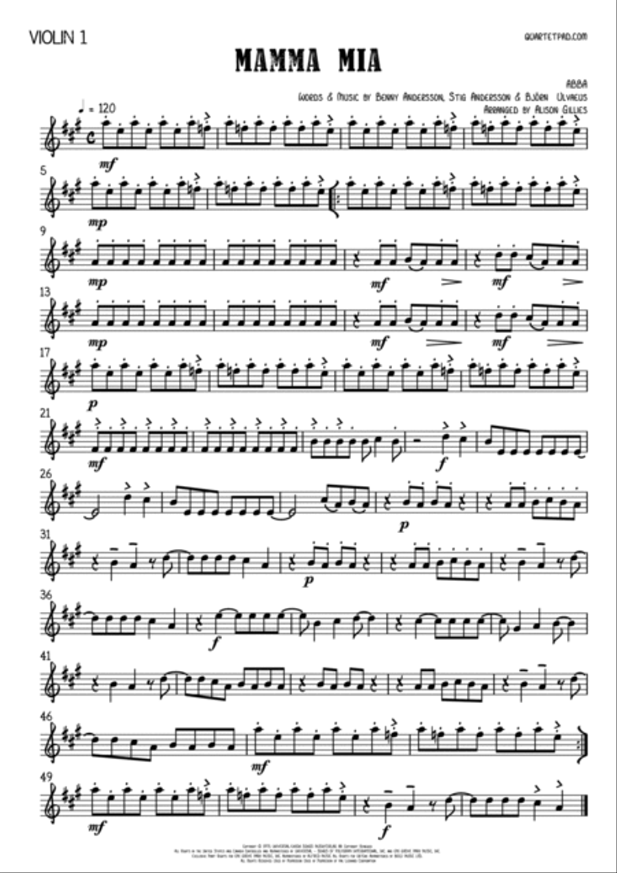 Mamma Mia Mamma Mia String Quartet scores gallery preview page 4
