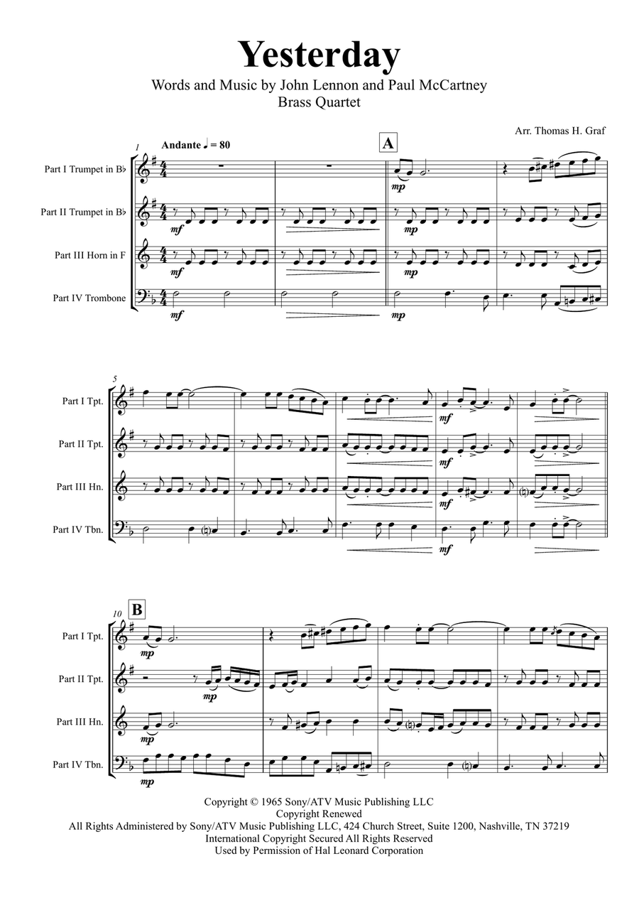 Yesterday Brass Ensemble scores gallery preview page 1