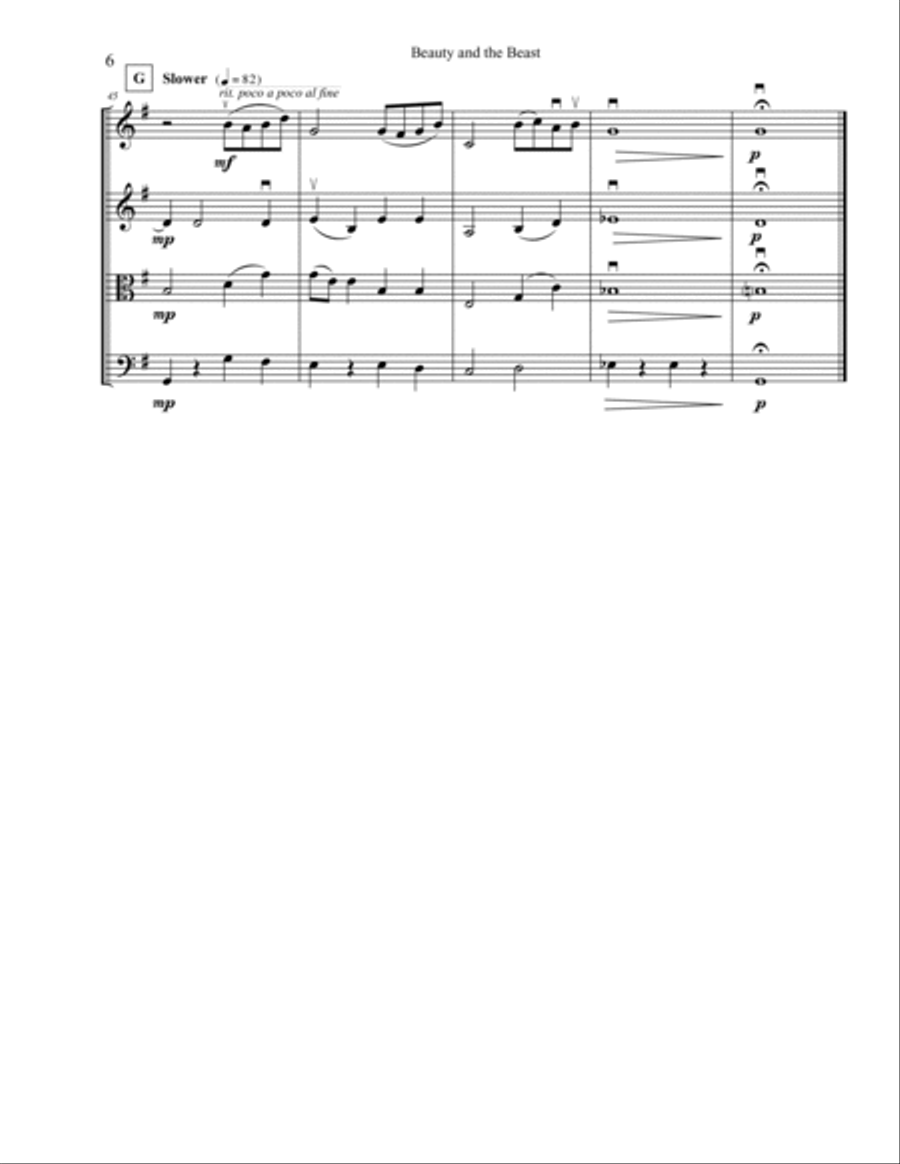 Beauty And The Beast String Quartet scores gallery preview page 6