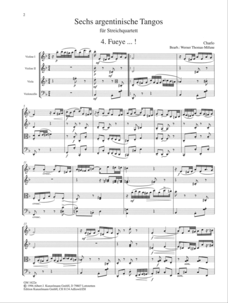 Argentinian tangos for string quartet, Tangos 4-6 String Quartet scores gallery preview page 2