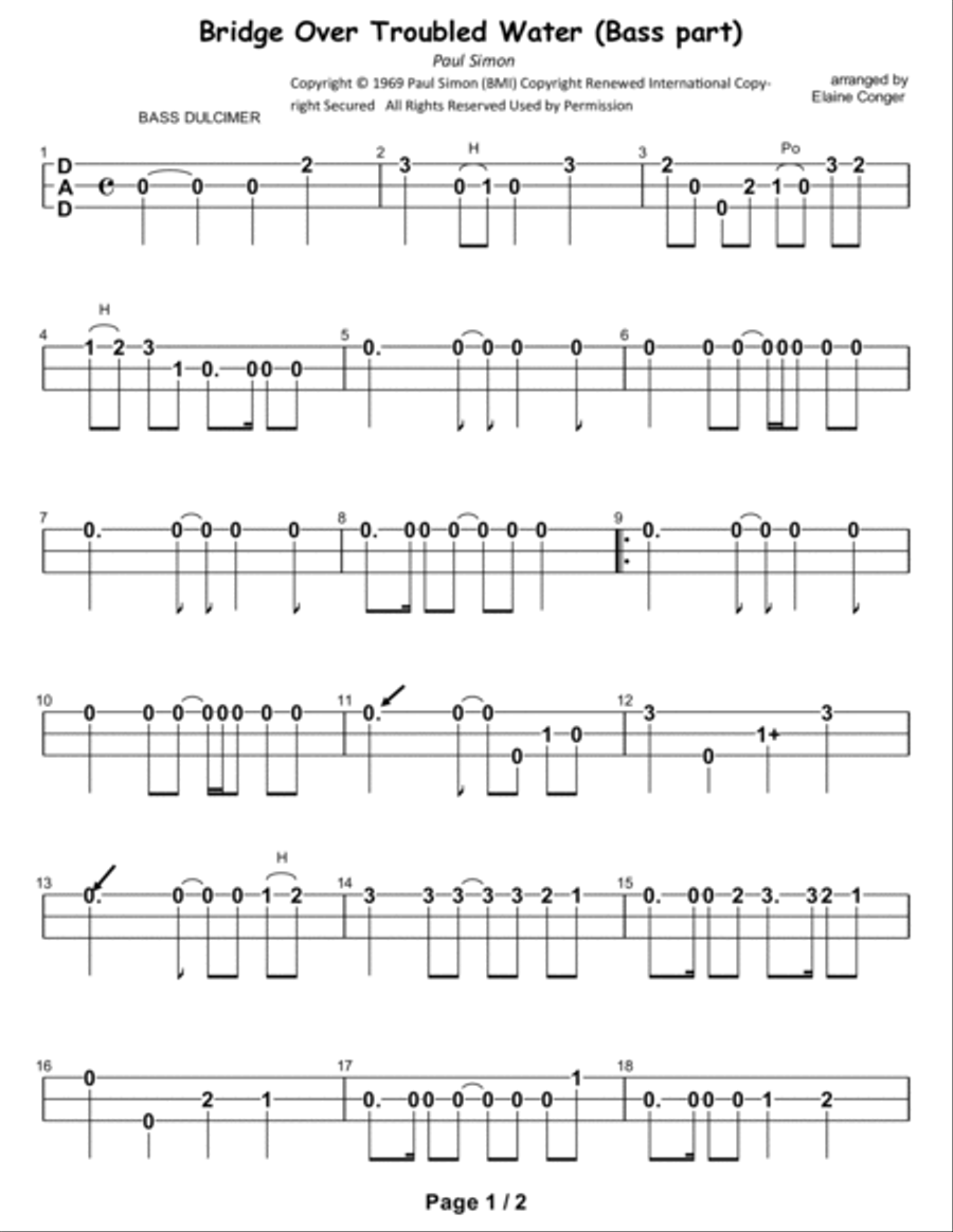 Bridge Over Troubled Water Dulcimer scores gallery preview page 2