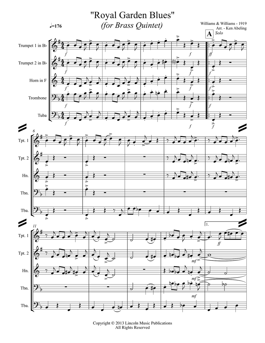 Royal Garden Blues (for Brass Quintet) Brass Quintet scores gallery preview page 2