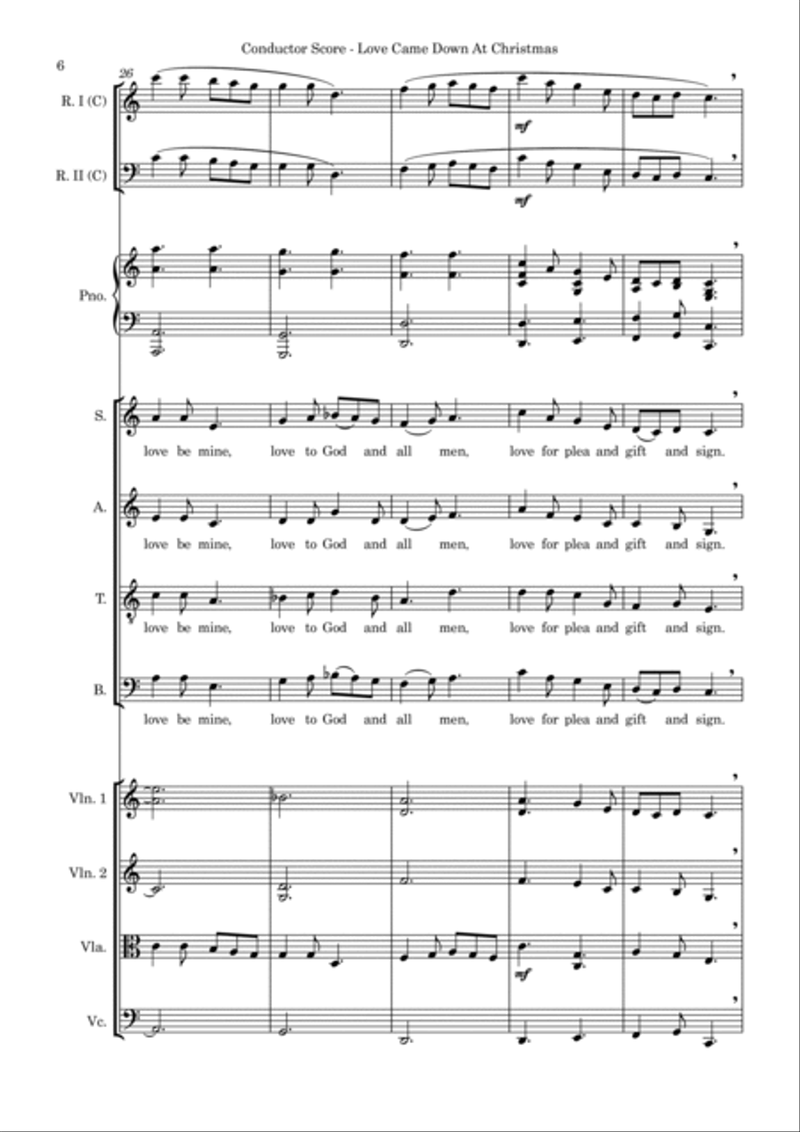 Love Came Down At Christmas – SATB, Piano, String 4tet and flexible woodwind – Score and parts SATB scores gallery preview page 6