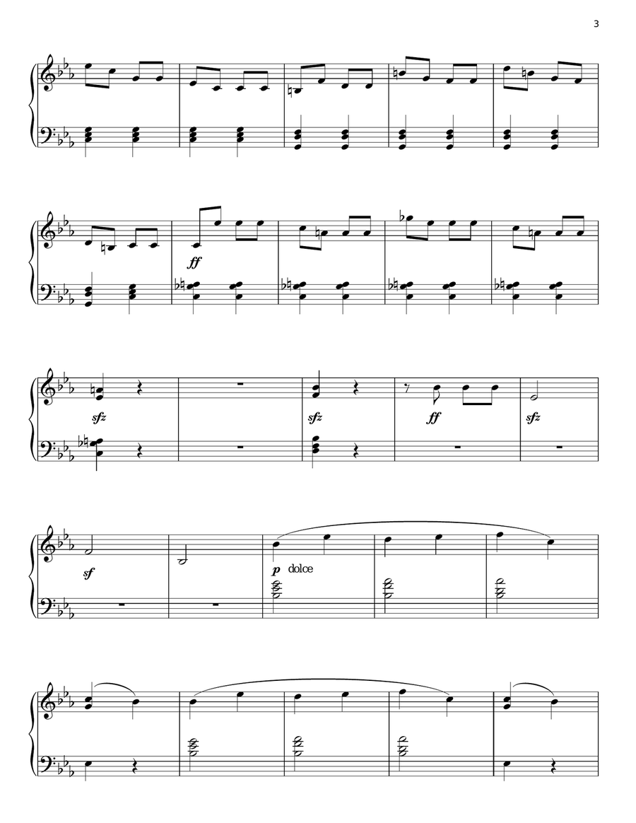 Symphony No. 5 in C Minor, First Movement Excerpt Piano Solo scores gallery preview page 3
