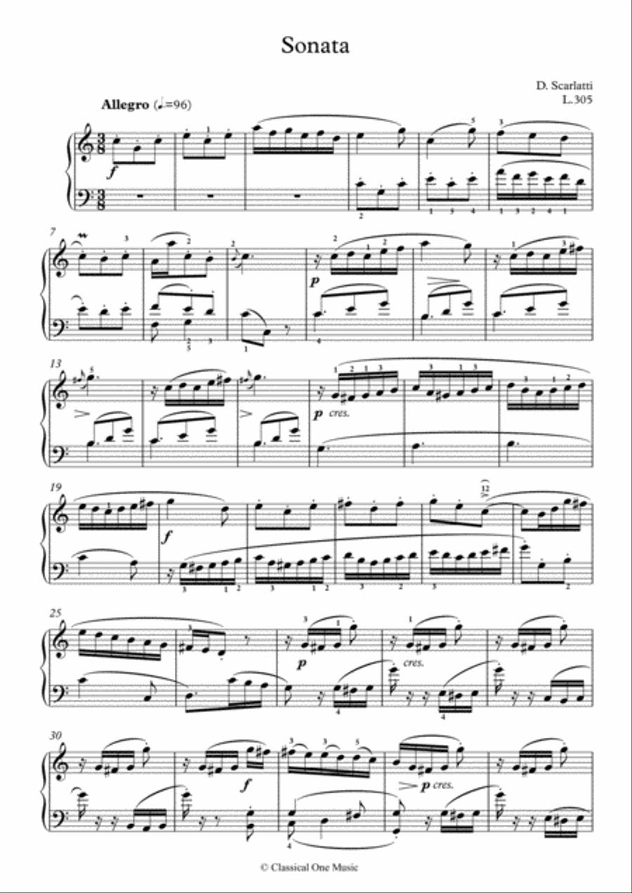 Scarlatti-Sonata in C-Major L.305 K.251(piano) Piano Solo scores gallery preview page 2