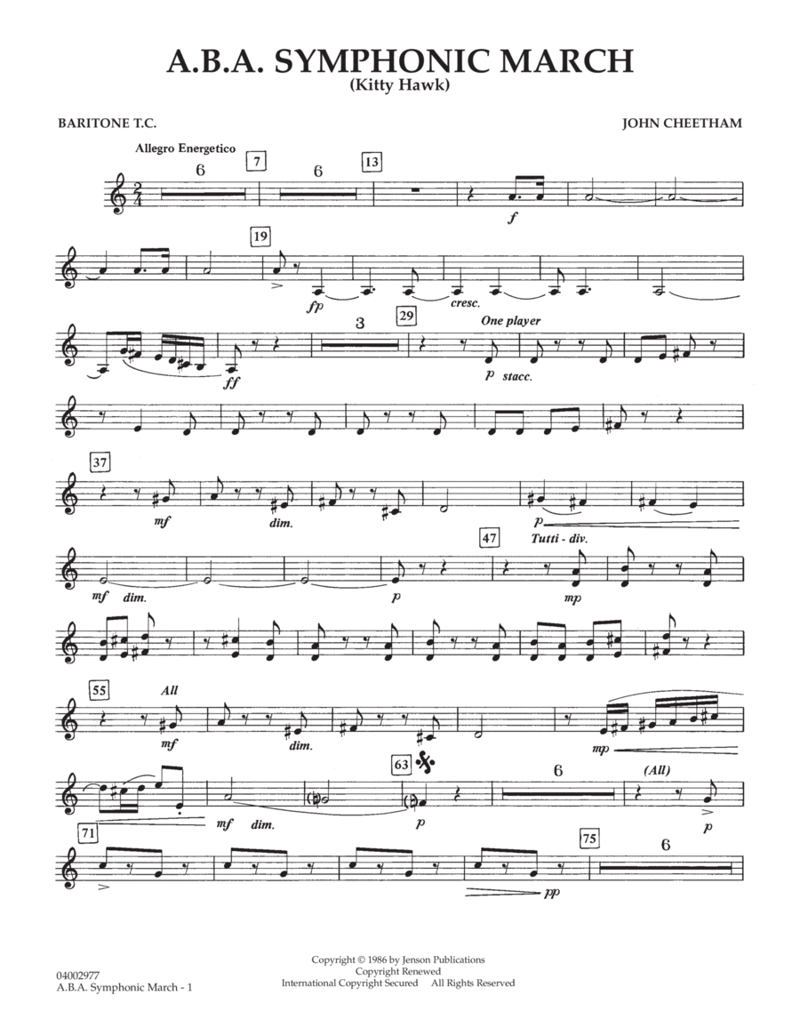 A.B.A. Symphonic March (Kitty Hawk) - Baritone T.C. Concert Band scores gallery preview page 1
